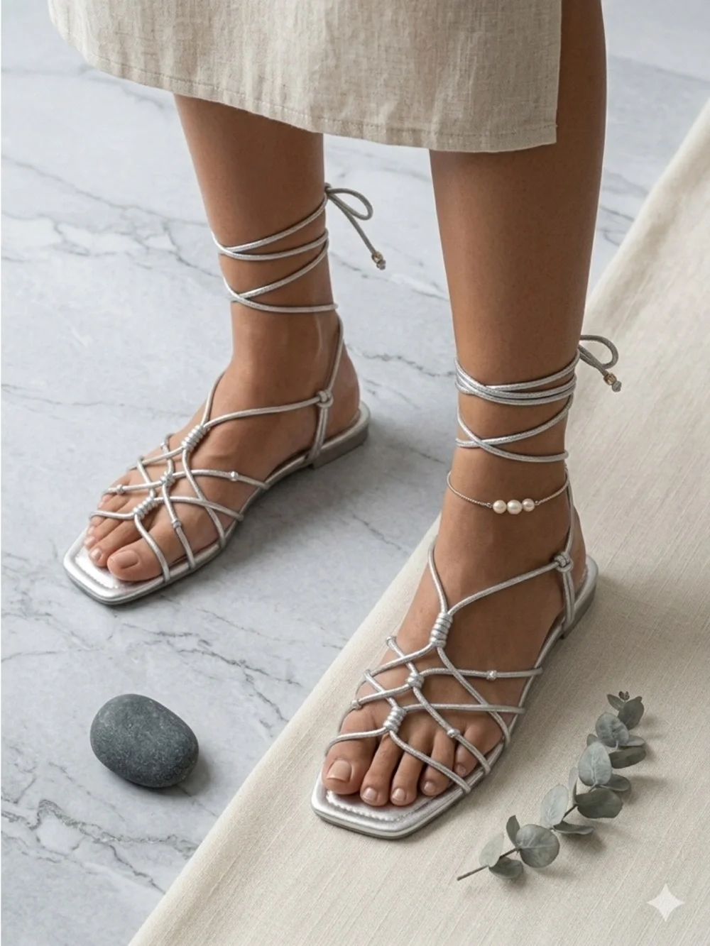 Ulla Johnson Freya Gladiator Sandals Metallic Silver Strappy Flat Size 9 NIB